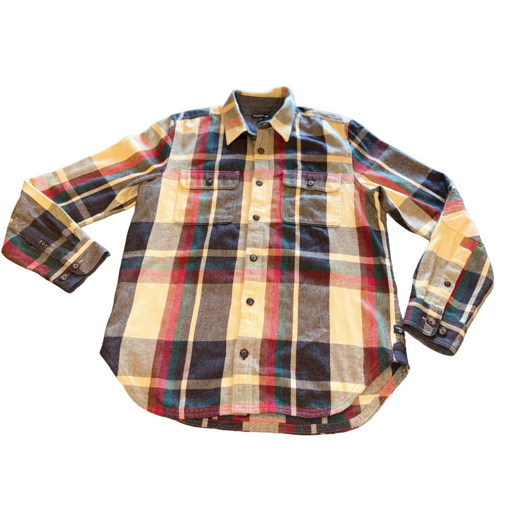 Toad & Co Men's Medium Button Down Flannel Tan Elbow Patch Western Casual